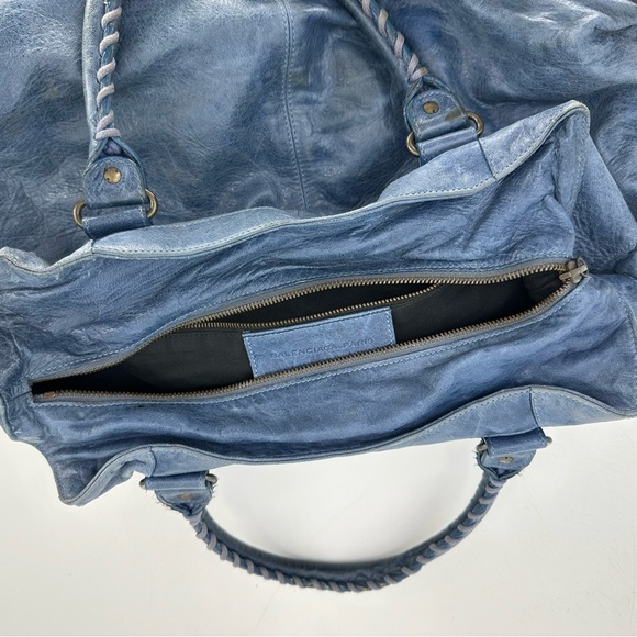 Balenciaga Day Bag 173086 Blue Distressed Leather Hobo Tote - Picture 8 of 13
